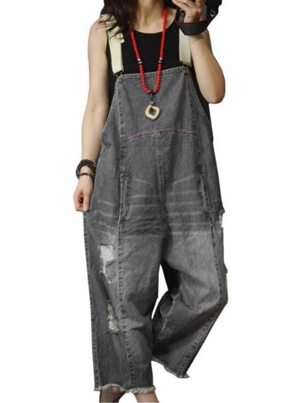 NWT YESNO Denim Overalls Size Small Distressed Cropped Wide Leg Adjustable Strap